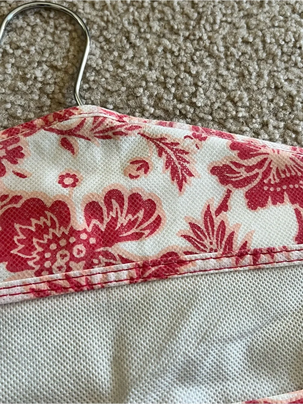 Hanging Pink Floral Trim Jewelry Organizer with Clear Pockets